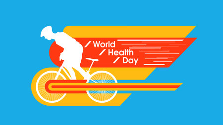 The lead cyclist on the bike leaving a bright trail. World health day.のイラスト素材