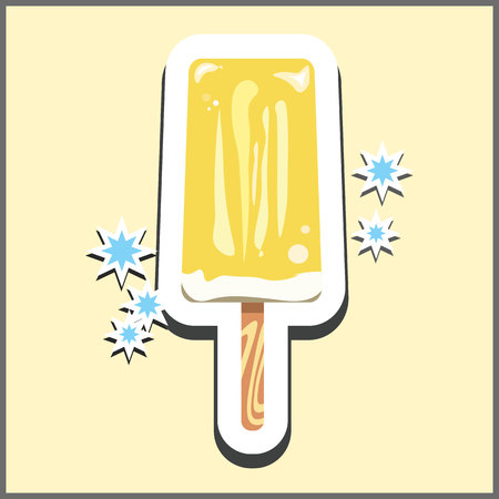 Ice cream fruit ice yellow. Illustration in the form of a sticker.のイラスト素材