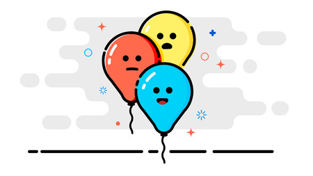 Three air colored balls with emotions in the style of cartoons.のイラスト素材