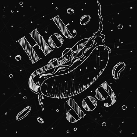 Hot dog with the letter "Hot dog".のイラスト素材
