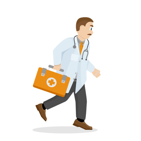 Doctor running on call with a medical briefcase.のイラスト素材
