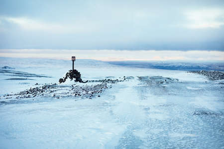 Langjokull glacier iceline sign of 1980 during wintertime, Icelandの写真素材