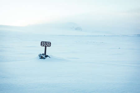 Langjokull glacier iceline sign in 2020 during wintertime, Icelandの写真素材