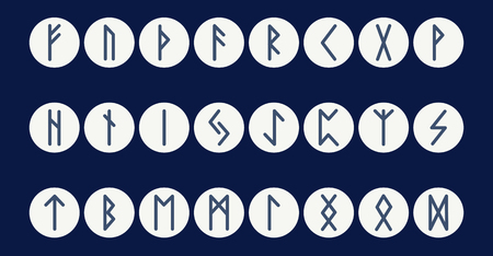 Set of ancient Norse runes. Runic alphabet, Futhark. Ancient occult symbols. Vector illustration....
