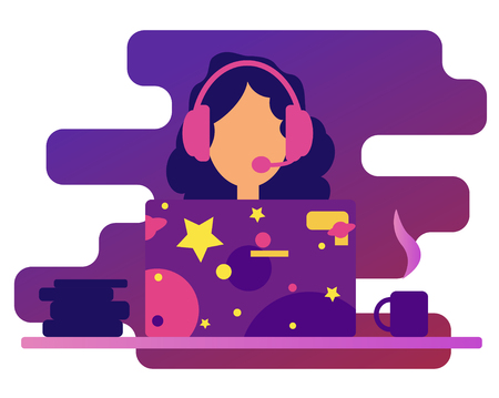 Vector online conference concept in flat style. Webinar Online consultation. Online performance. Online training.のイラスト素材
