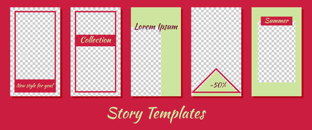 A set of minimalist stories for social networks. Frame. Package to create your unique content. Templates for stories. Green and pink. Geometric designのイラスト素材