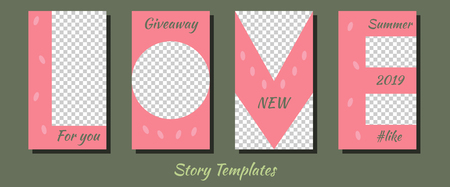 A set of minimalist stories for social networks. Frame. Package to create your unique content. Templates for stories. Template for horiz - the letters of love. Pink letters that look like berriesのイラスト素材