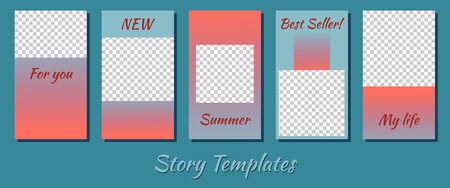 A set of minimalist stories for social networks. Frame. Package to create your unique content. Templates for stories. Gradients live coral and turquoiseのイラスト素材