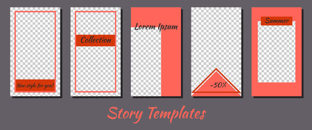A set of minimalist stories for social networks. Frame. Package to create your unique content. Templates for stories. Orange geometric styleのイラスト素材