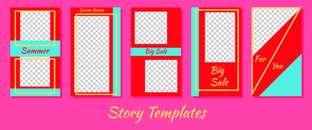 A set of minimalist stories for social networks. Frame. Package to create your unique content. Templates for stories. Juicy red and turquoise. Summer expressive pattern. Watermelon styleのイラスト素材