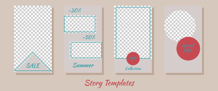 A set of minimalist stories for social networks. Frame. Package to create your unique content. Templates for stories. Geometric and neutral colorのイラスト素材