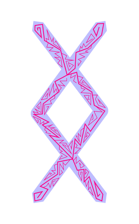 Rune Ingwaz. Ancient Scandinavian runes. Runes senior futarka. Magic, ceremonies, religious symbols. Predictions and amulets. Ornament lightning. White backgroundのイラスト素材