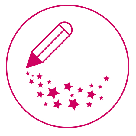 Pencil icon. Drawing by hand. Magical creativity. Icon for the artist. Highlights. White background. Pinkのイラスト素材