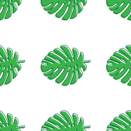 Monstera leaves green. Tropical theme seamless pattern, jungle, freshness, exotic. Trendy pattern for decoration or for background. Vector illustration.のイラスト素材