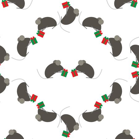 Seamless pattern for new year. Chinese symbol of New Year s rat or mouse. Cute mice exchange gifts. Suitable for background or wrapping paper. Festive background.のイラスト素材