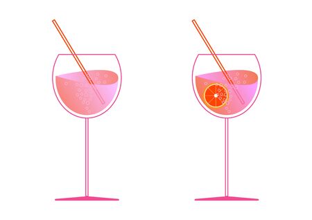 Aperol and prosecco in two glasses. Spritz cocktail in flat style for the menu, cocktail cards. Modern trendy classic cocktail Longdrink. White backgroundのイラスト素材