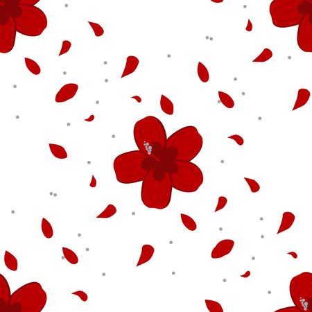 Seamless pattern with exotic red hibiscus flower. For the design of the background, paper, fabric.のイラスト素材
