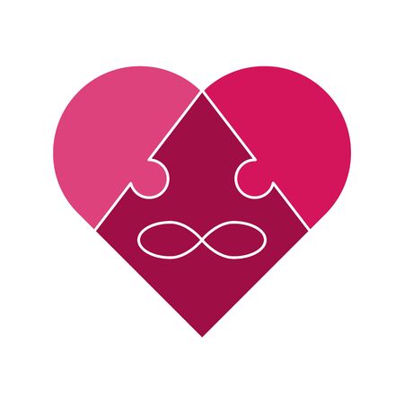 Symbol polyamory heart and the sign of infinity in the form of a puzzle. Three pieces of the puzzle.のイラスト素材