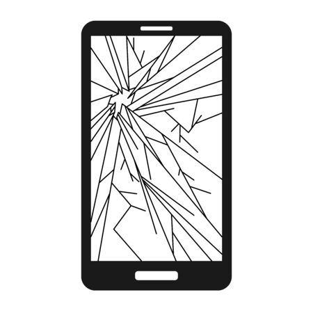 Broken smart phone with cracks all over the screen. Suitable for phone repair services.のイラスト素材