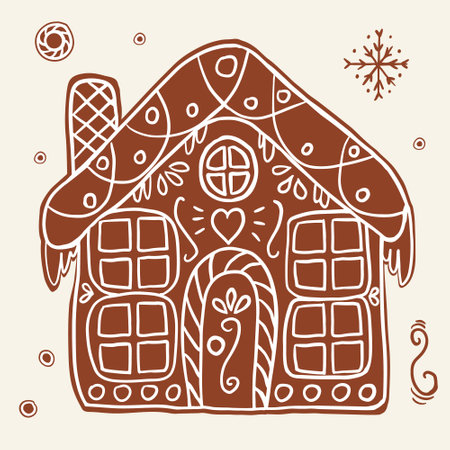 Gingerbread house for Christmas. Cute handmade honey gingerbread with patterns and sweets.のイラスト素材