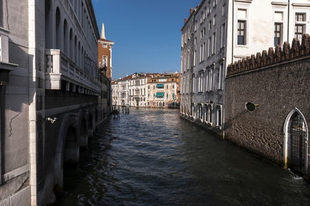 Detail of a Venetian canal, Italyの写真素材
