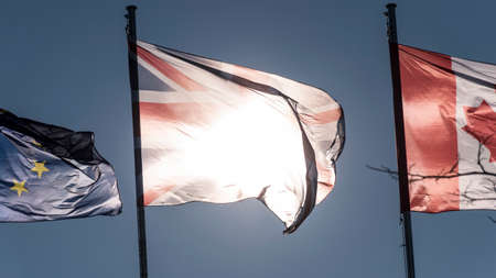 Flags in the business center four towers in Madrid. Spainの写真素材