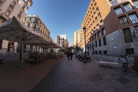 Fish eye 180 view of life in the streets of the Madrid city, Spainのeditorial素材