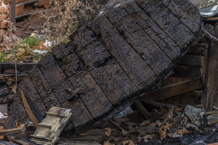 Urbex. Abandoned industrial building with cable reels. Crowd of abandoned objects and toolsの写真素材