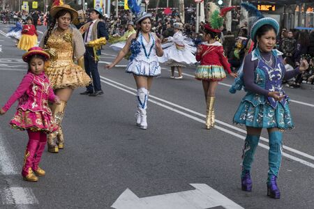 Carnival parade. Madrid, February 9, 2018. Spain. Women in disguise dancingのeditorial素材