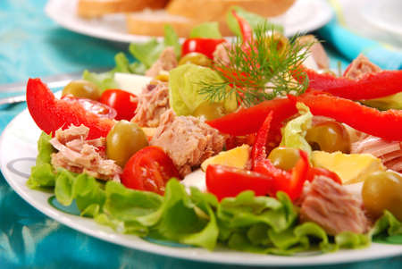 fresh tuna salad with eggs and vegetablesの写真素材