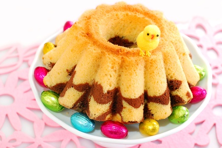 homemade vanilla and chocolate marble ring cake