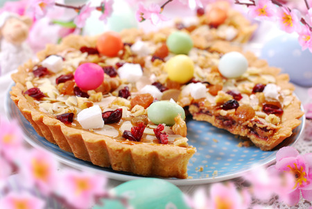 traditional polish easter butterscotch cake called mazurek with caramel layer,nuts and dried fruitsの写真素材