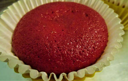 Simple homemade velvet cupcake, close-up.の写真素材