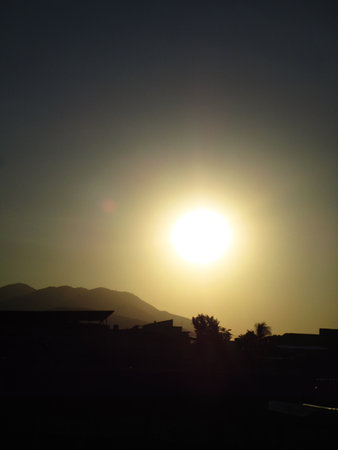 Sunset in the mountains, natural landscape, closeup of photoの写真素材