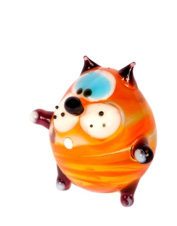 Toy cat from glass on a white backgroundの写真素材