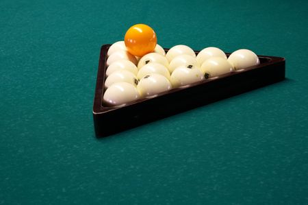 Billiard spheres in a triangle on a tableの写真素材