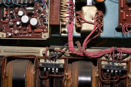 Electric details and wires in the old transformerの写真素材