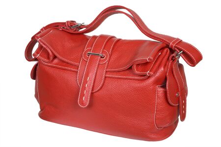 Red female handbag on a white backgroundの写真素材