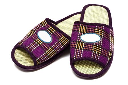 Beautiful soft slippers on a white backgroundの写真素材