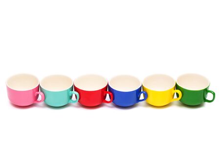 Beautiful color cups on a white backgroundの写真素材