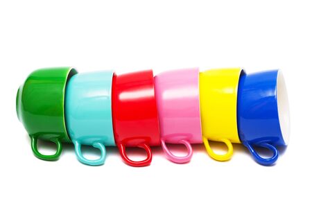 Beautiful color cups on a white backgroundの写真素材