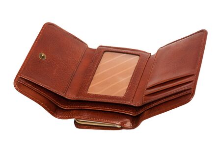 Beautiful leather purse on a white background