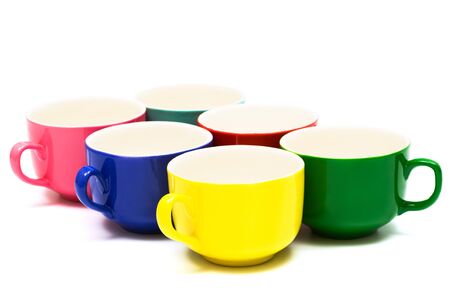 Beautiful color cups on a white backgroundの写真素材
