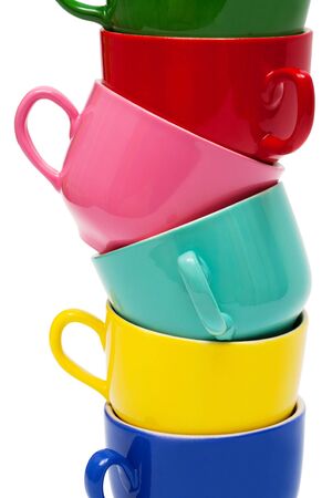 Beautiful color cups on a white backgroundの写真素材