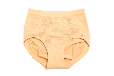 Women beige pants on a white backgroundの写真素材