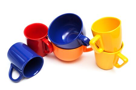 Beautiful color cups on a white background