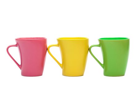 Beautiful color mugs on a white backgroundの写真素材