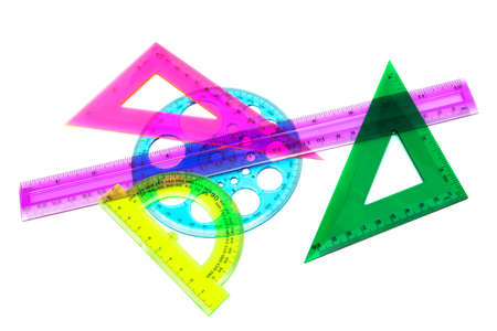 a set of measuring tools on white backgroundの写真素材