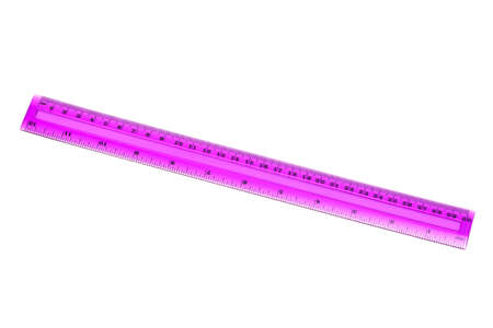 plastic pink ruler on a white backgroundの写真素材