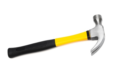 hammer with the yellow handle on a white backgroundの写真素材